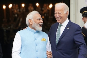 US President Joe Biden and India's Prime Minister Narendra Modi share a laugh during an official State Arrival Ceremony at the start of PM Modi's visit to the White House in Washington, US. (Image: Reuters)