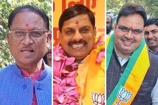 (From left) Chhattisgarh’s CM-designate Vishnu Deo Sai, MP’s Mohan Yadav and Rajasthan’s Bhajanlal Sharma. (X) 