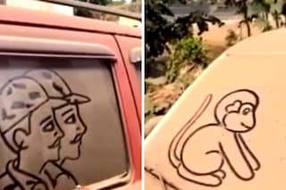 The man made interesting doodles on the car's windows. (Photo Credits: Twitter)